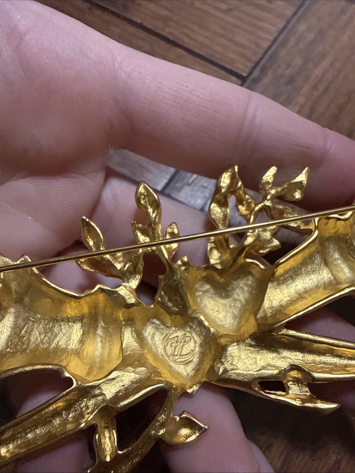 Karl Lagerfeld 1993 Heart Flaming Torch Pin Brooch 5” Wide Excellent Designer