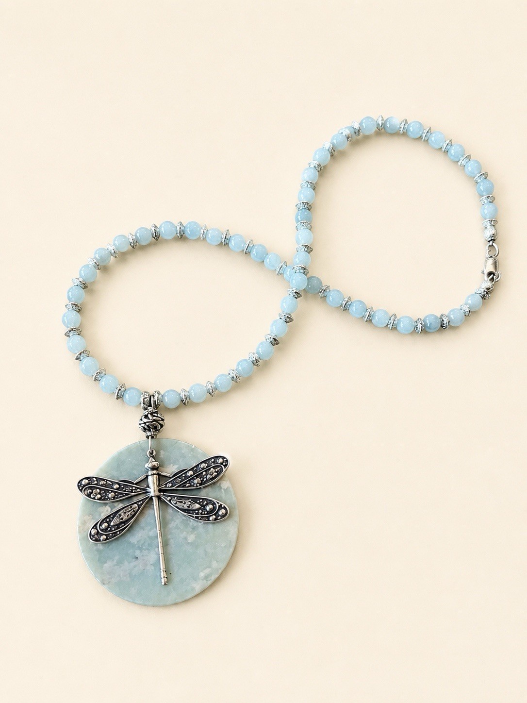 Handmade Boho Dragonfly And Flower Chalcedony And Quartz Necklace Set 22”