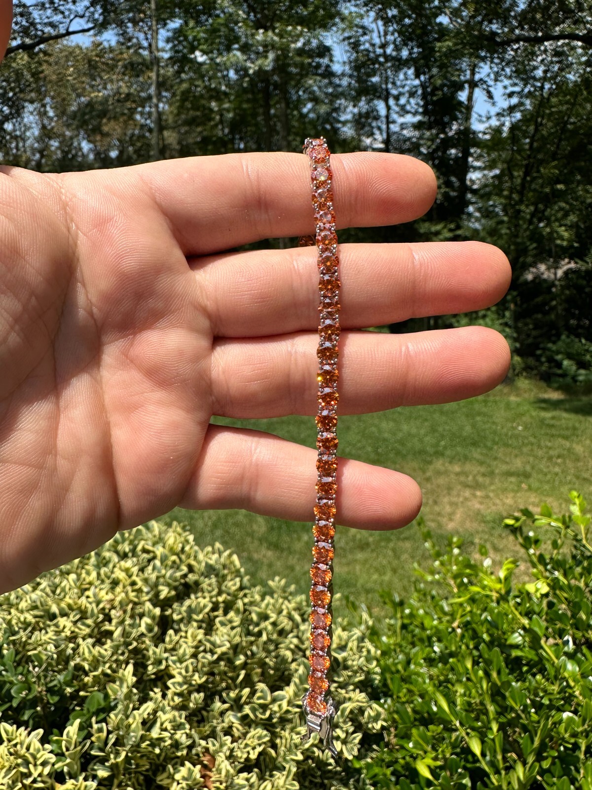 Real Iced Orange MOISSANITE 5mm Tennis Bracelet 925 Silver Passes Tester GRA