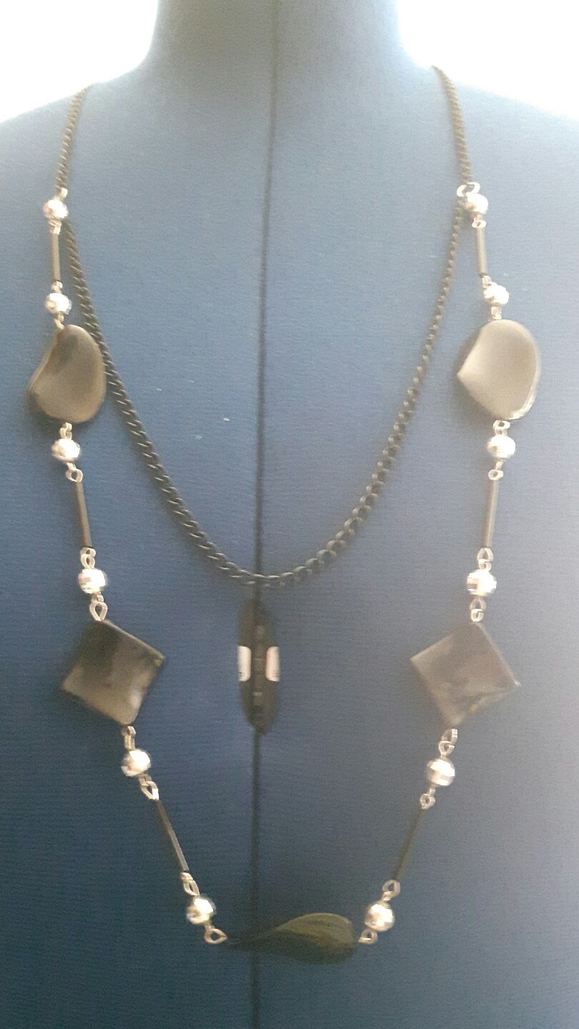 Black Chain and Sliver glitter ball festival holiday necklace gift. FPP-170710