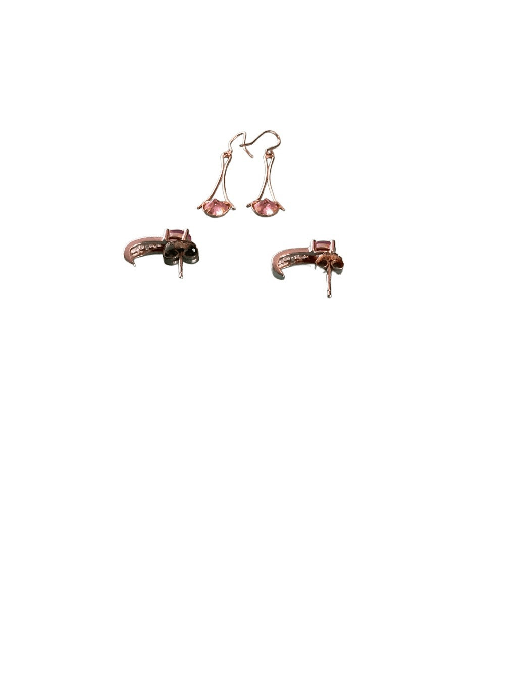 Lot of 2 Gold and Silver Pink Sapphire Diamond Earrings Vintage Y2K