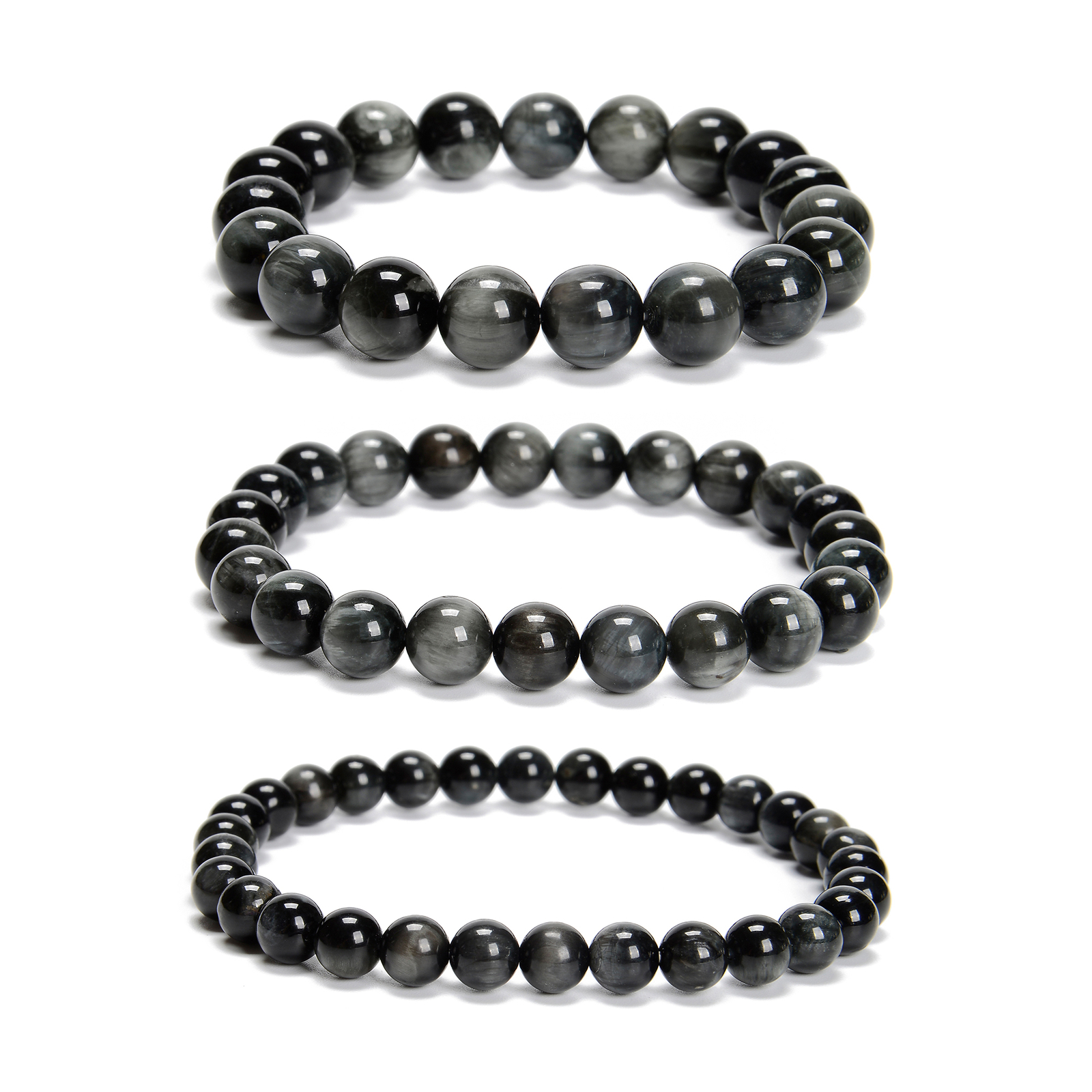 Gray Eagle’s Eye Round Beaded Bracelet 6mm 8mm 10mm 7.5” Length Sold by Piece