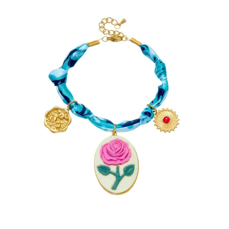 Charm Anklet Bracelet Twisted Braided Scarf Bandana Gold Plated Flower Charms