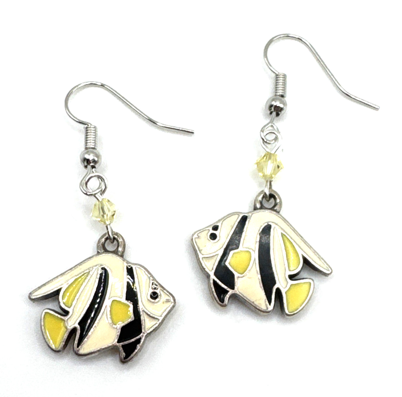 Brighton Fantasy Fish Yellow Black Striped Fish Sea Life Silver Custom Earrings