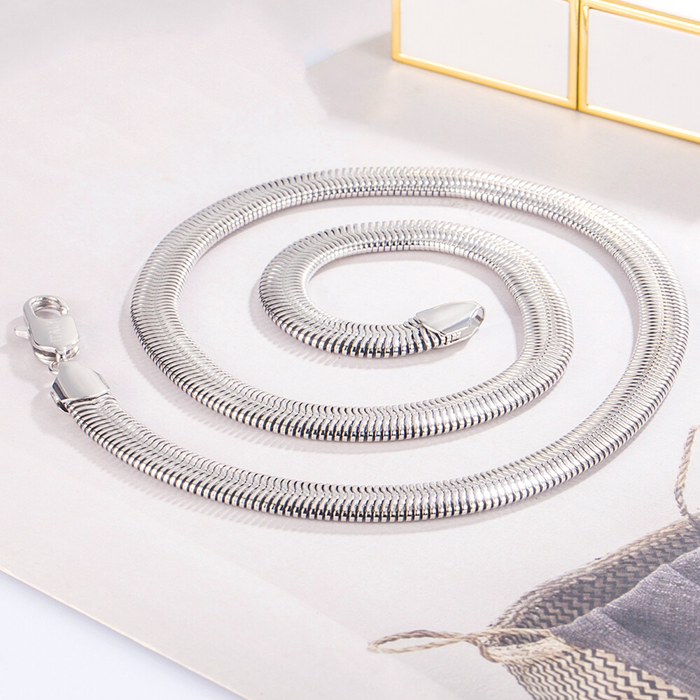 Premium 925 Sterling Silver 8mm Flat Soft Snake Chain Necklace for Men & Women