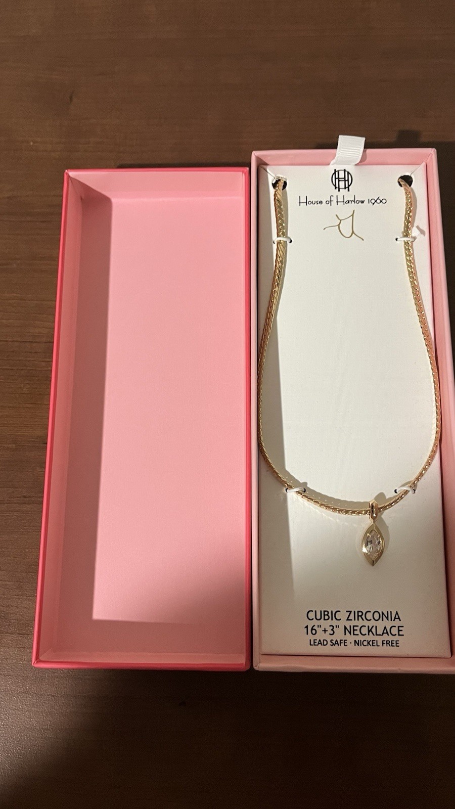 House of Harlow 1960 Marquise Clear CZ Pendant Necklace 16in Nickel-Free