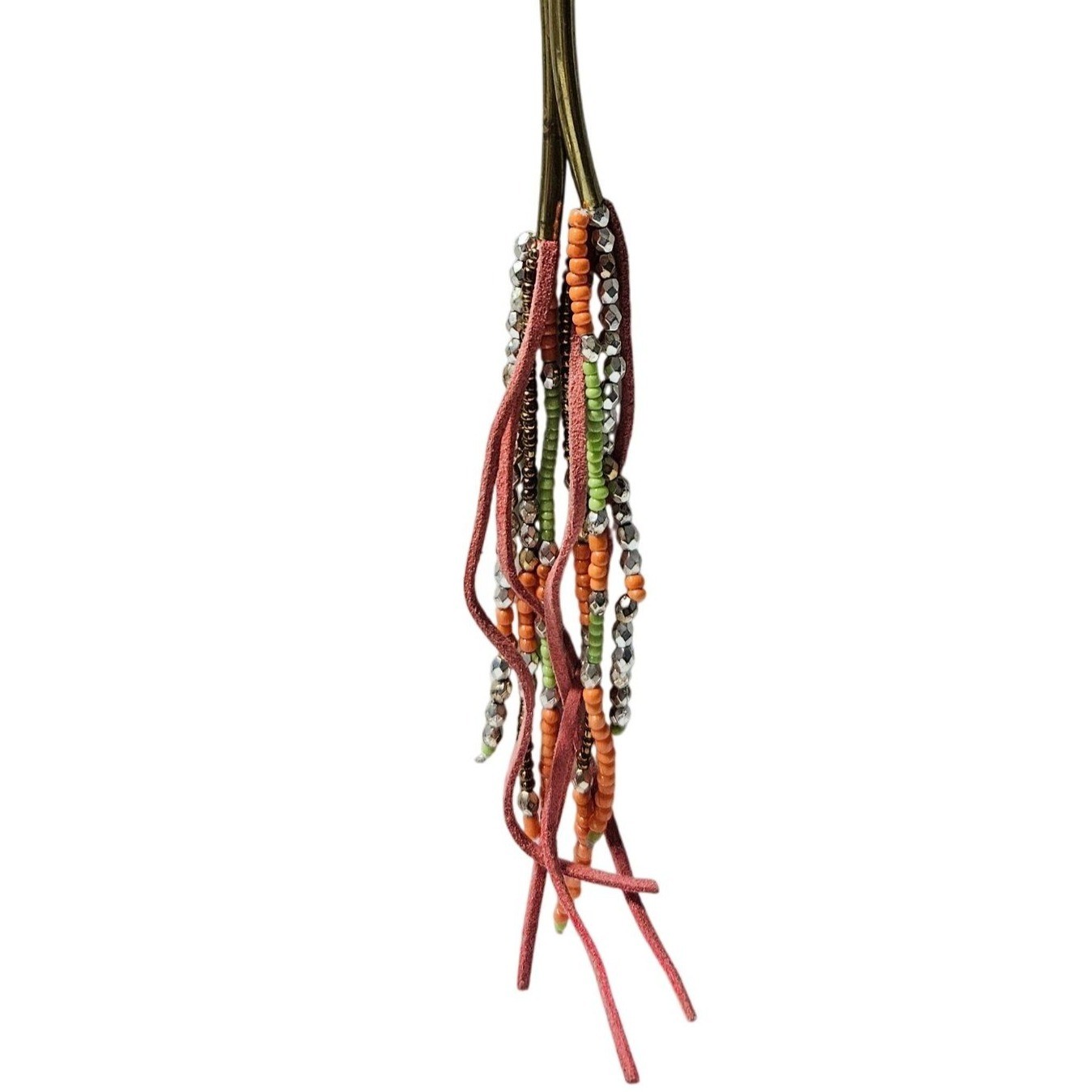 Bohemian Beaded Orange Leather Tassel Necklace Retro 60s 70s Fashion Jewelry