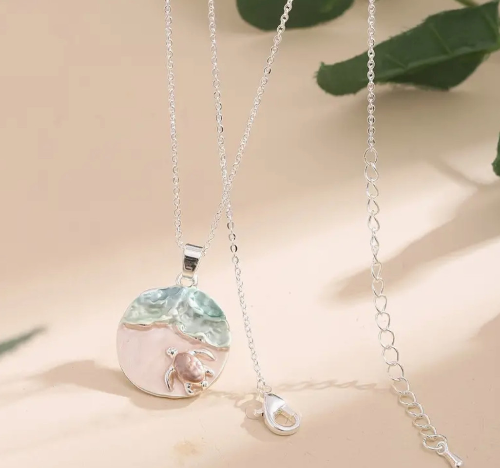 Unique Sea Turtle Tortoise Ocean Beach Pendant Necklace Handmade