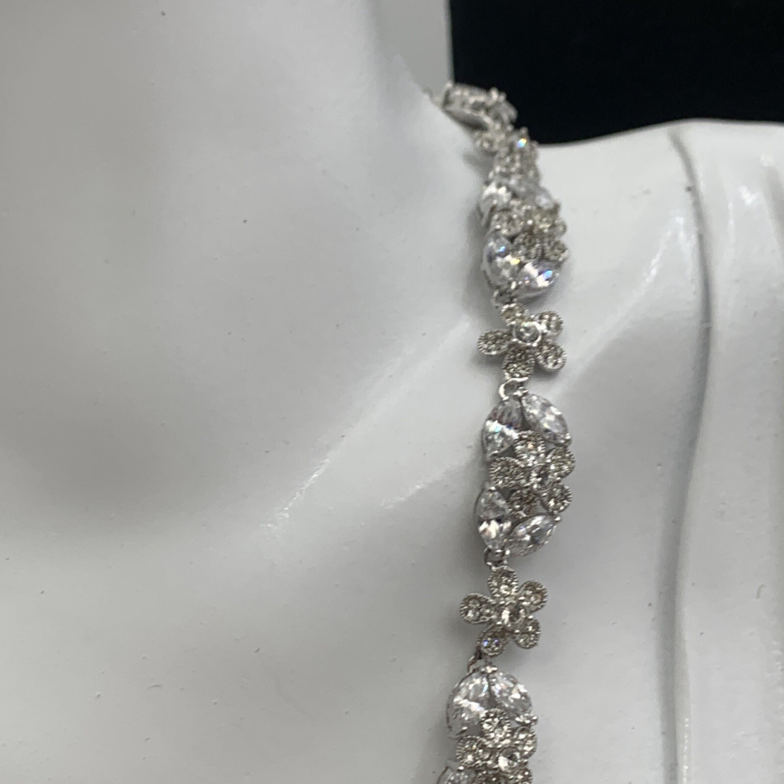 Nadri Pave Crystal ENGLISH GARDEN FLORAL Necklace & Floral Cluster Clip Earrings