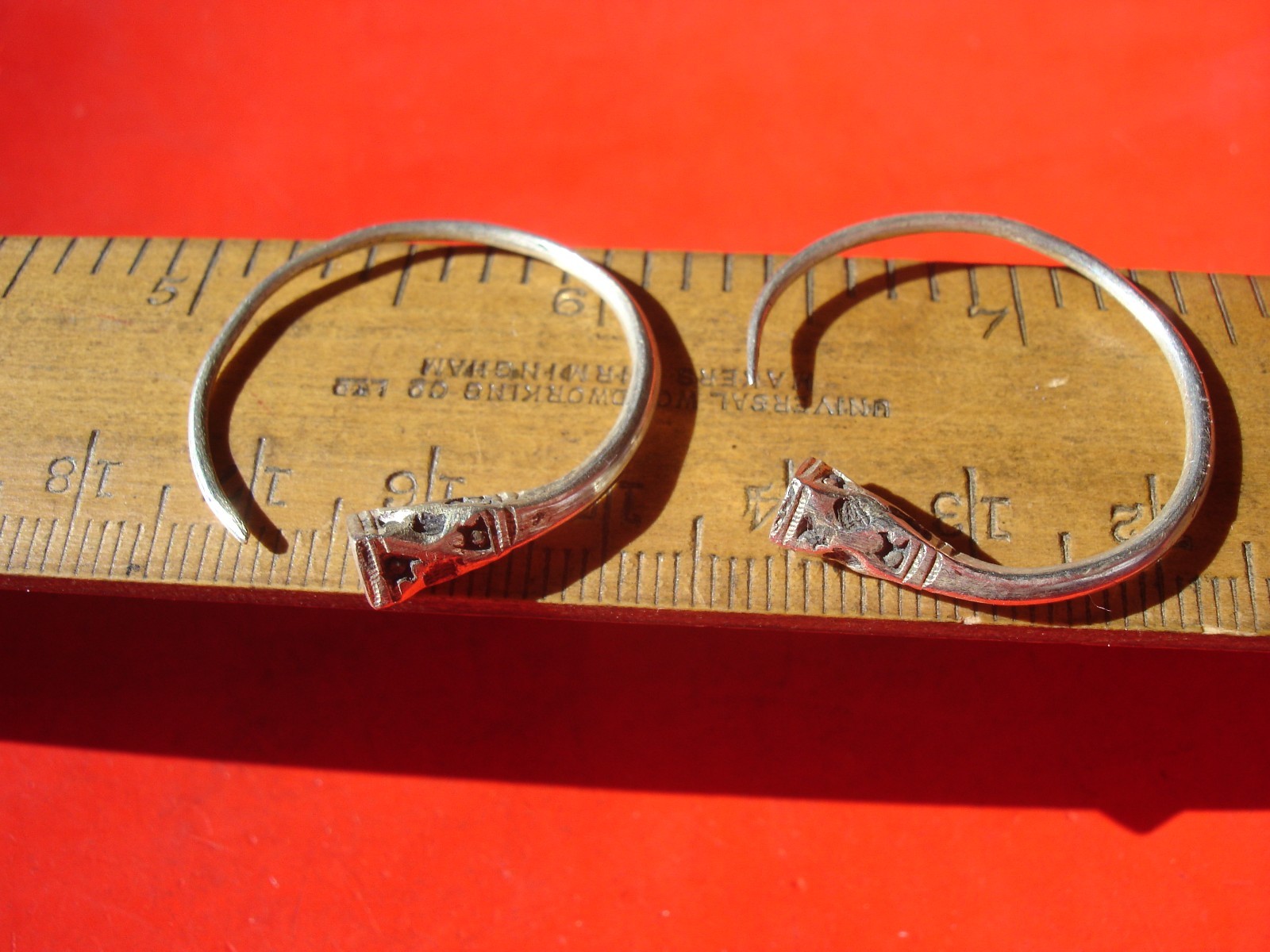Niger Tuareg hand engraved SILVER PLATE hoop earrings with square ends W24mm