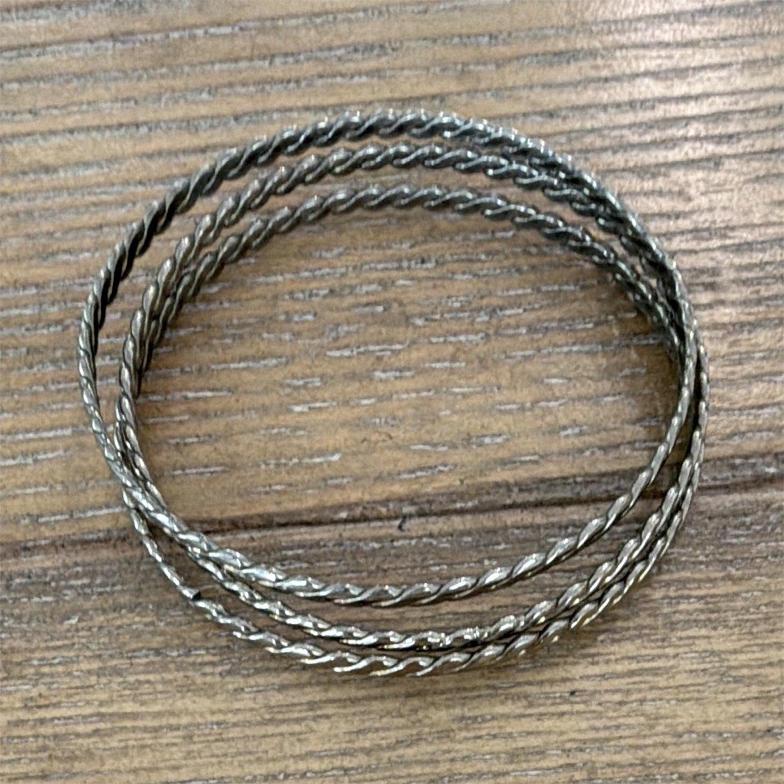 Silver Tone Rope Twist Stackable Bangle Bracelets Set of 3, No Stone