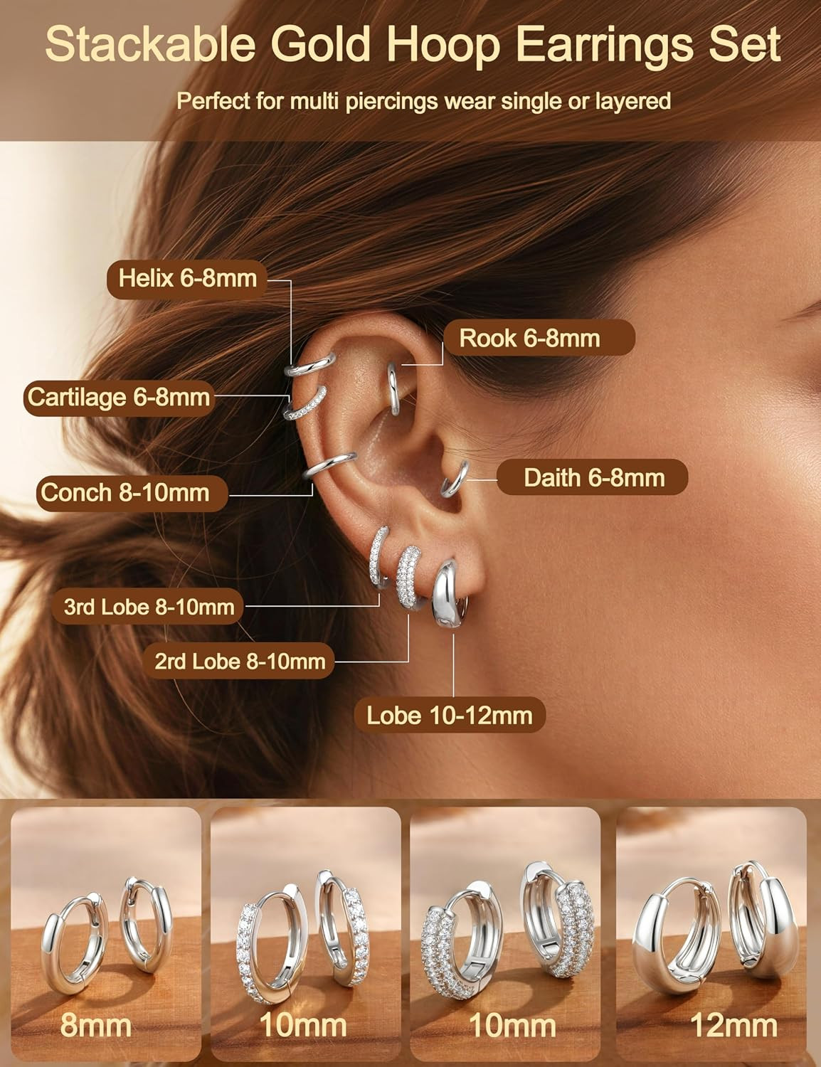14K Gold Plated Chunky Hoop Earrings for Women Hypoallergenic – 4 Pairs Non Tarn