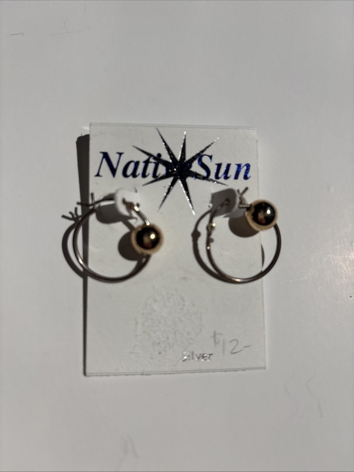 Native Sun Two Tone Small Hoop Earrings Gold Ball Bead Slide Silver Tone NOC⁠