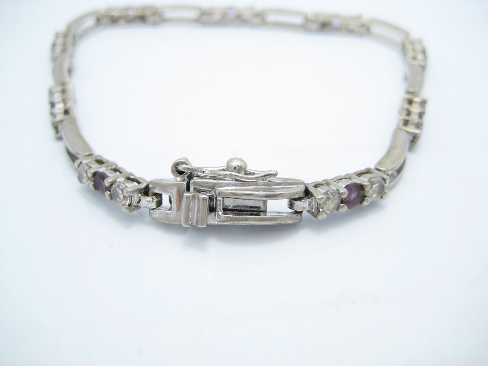 Sterling Silver 3.5mm Purple CZ Tennis Chain Link Bracelet 7.5″