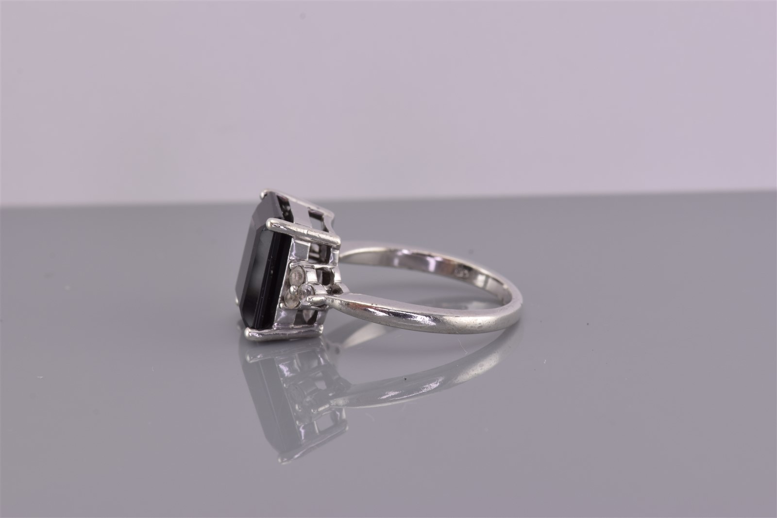Sterling Silver Black Tourmaline Topaz Cluster Accented Band Ring 925 Sz: 8