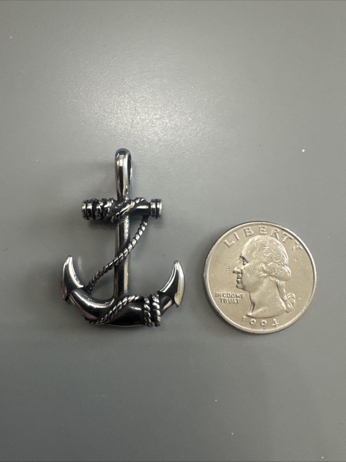 Men’s Silver Stainless Steel Nautical Anchor 45mm Charm Pendant Chain Ocean Sea