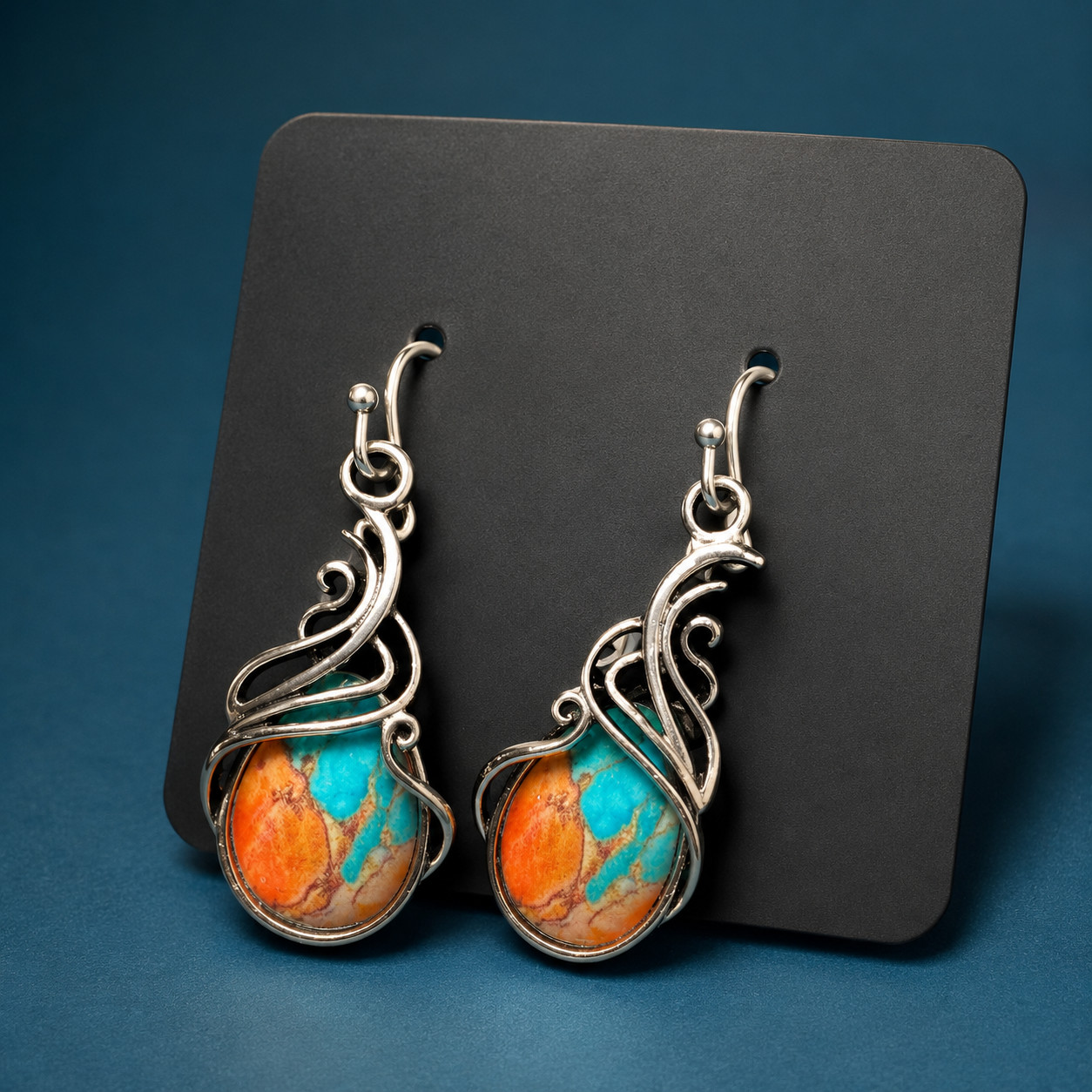 Resin stone bohemian dangle earrings