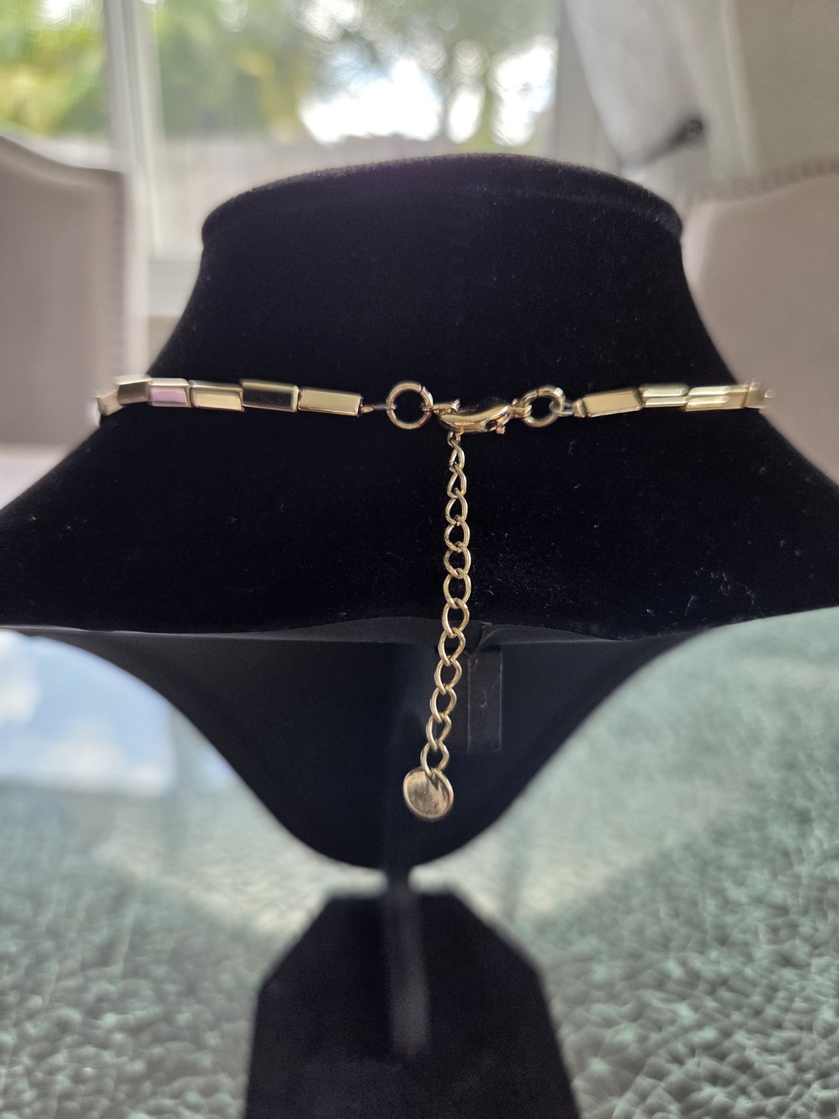 Gold Tone Geometric Statement Bib Bar Link Chain Necklace, Adjustable