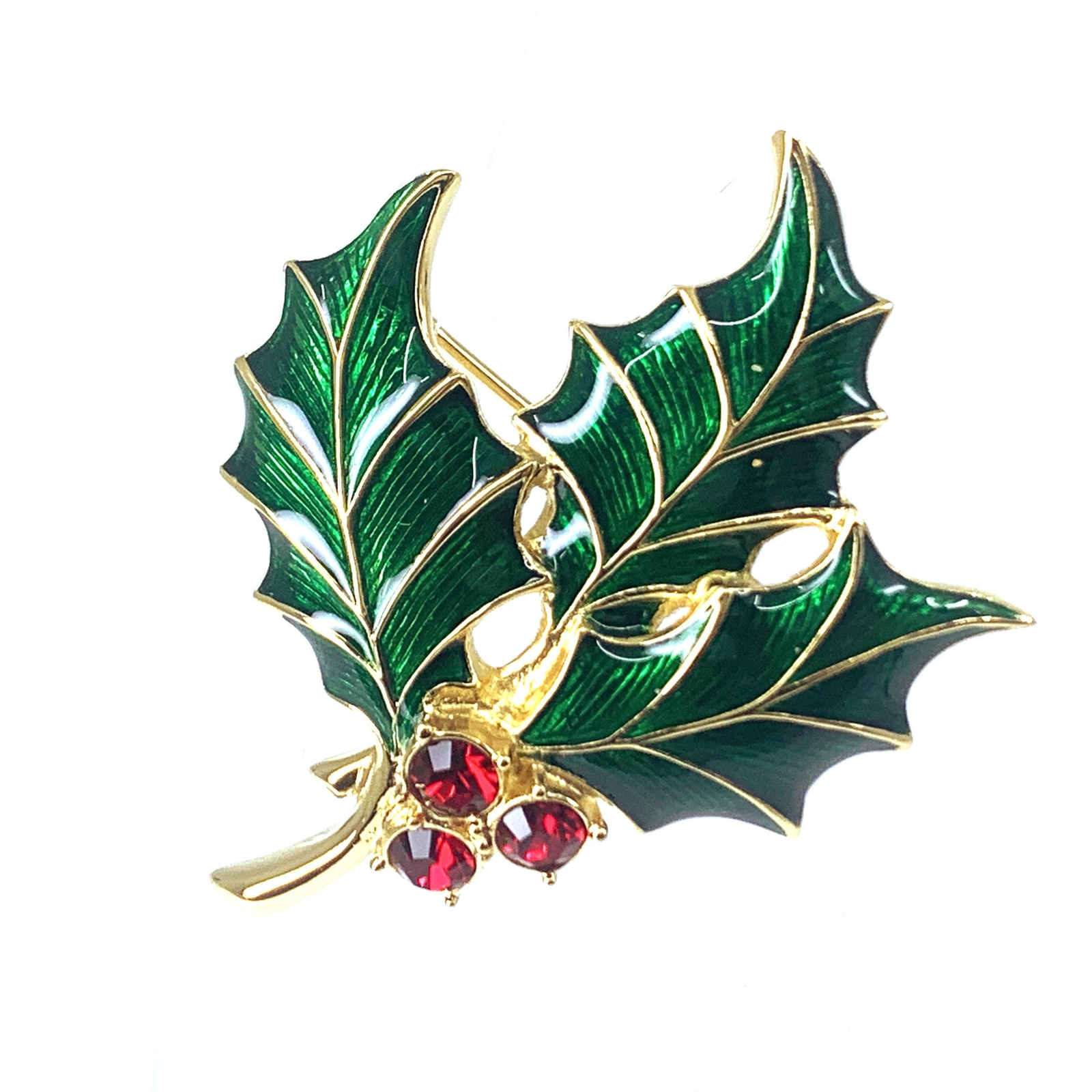 Holly Pin Brooch Gold Plated Metal Alloy Set With Enamel And Sparkling Crystals
