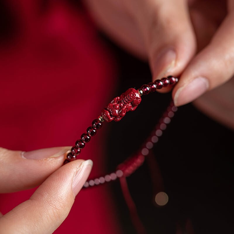 Dragon Protection Bracelet Natural Garnet Bracelet Pixiu Charm Healing Bracelet