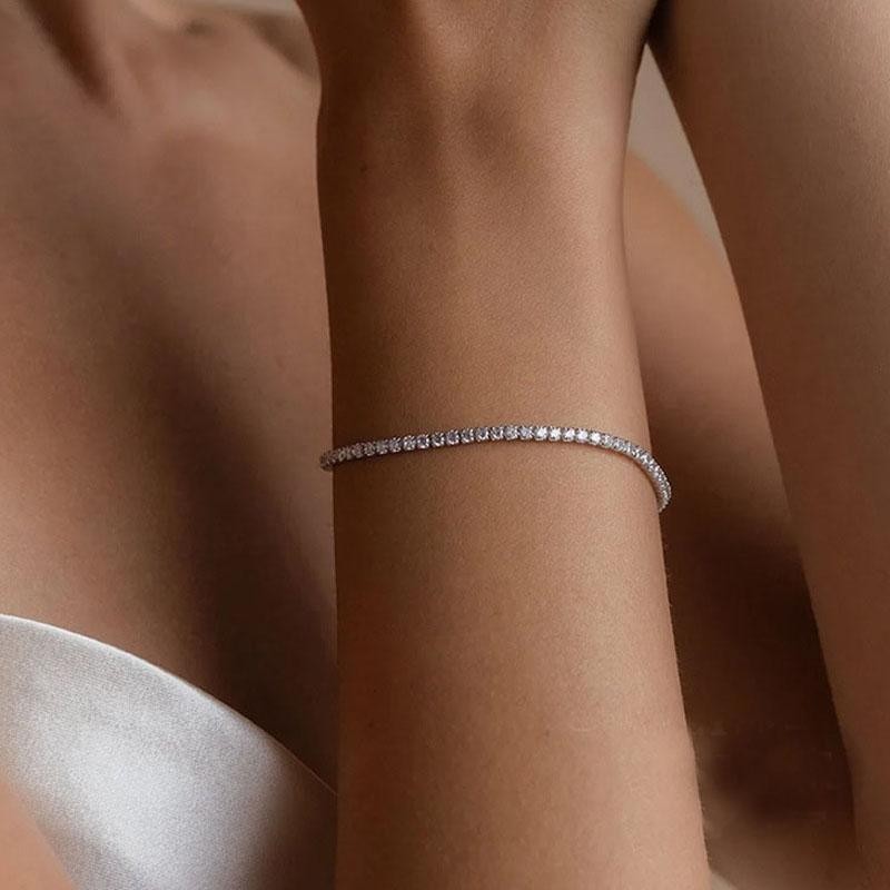 Bracelet Silver Color Full Zircon Crystal Link Chain Bangle Women Fine Jewelry
