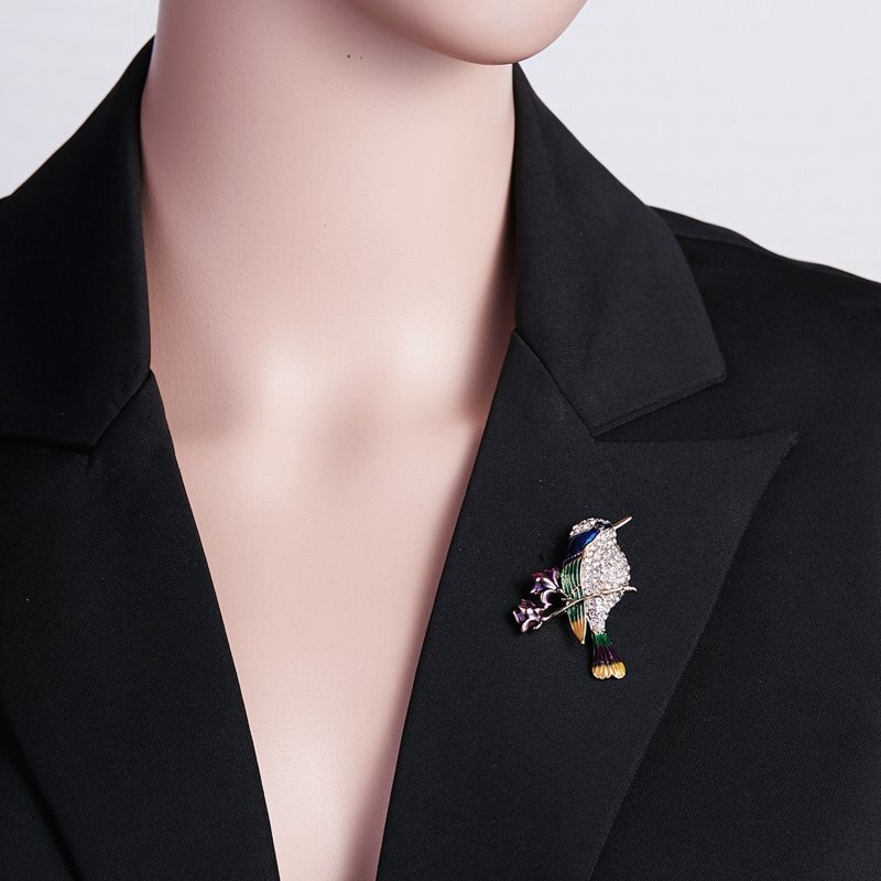 Retro Cartoon Bird Crystal Enamel Animal Brooch Pin Women Men Costume Jewelry