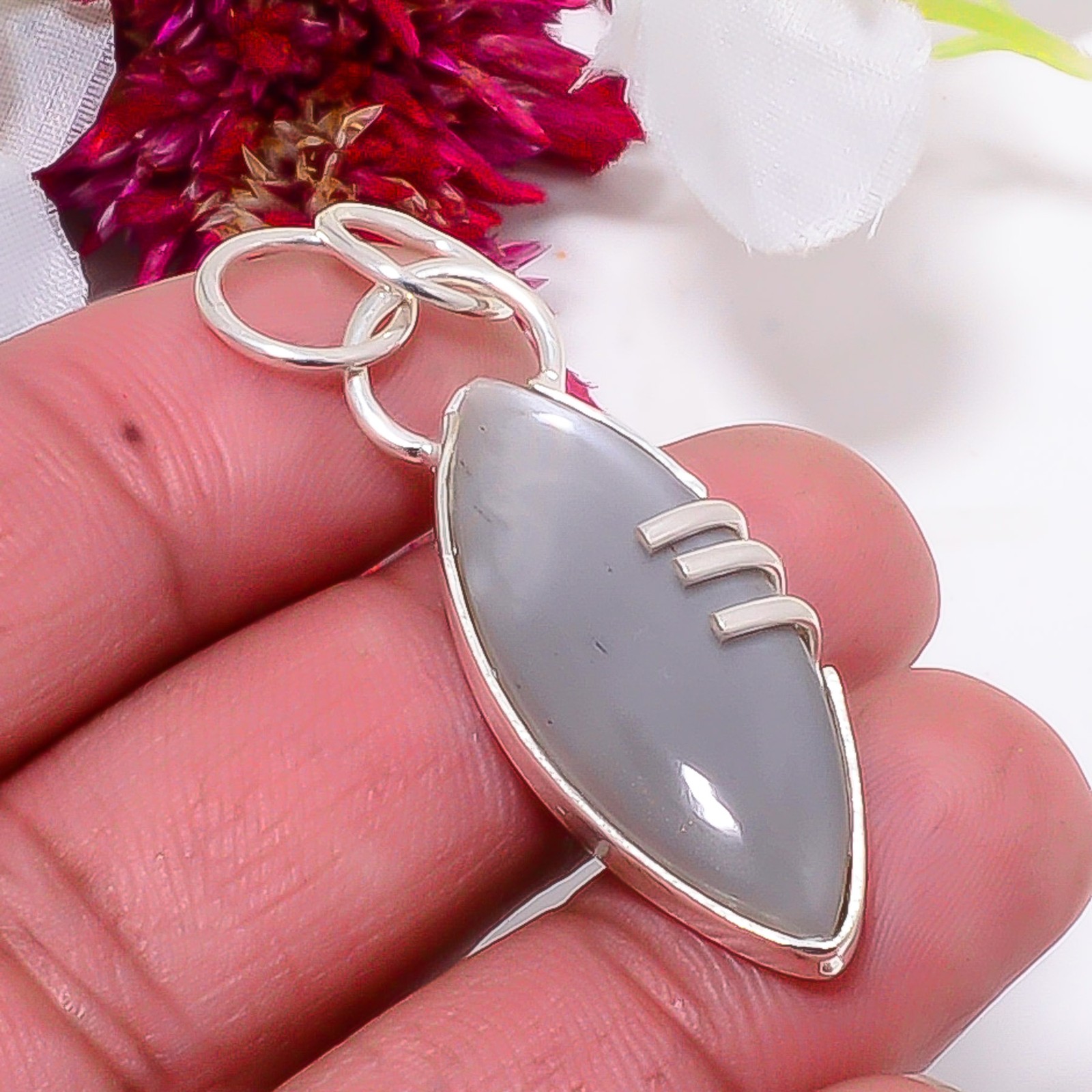 Gray Moonstone – Sri Lanka 925 Sterling Silver Handmade Pendant 1.64″ sku44
