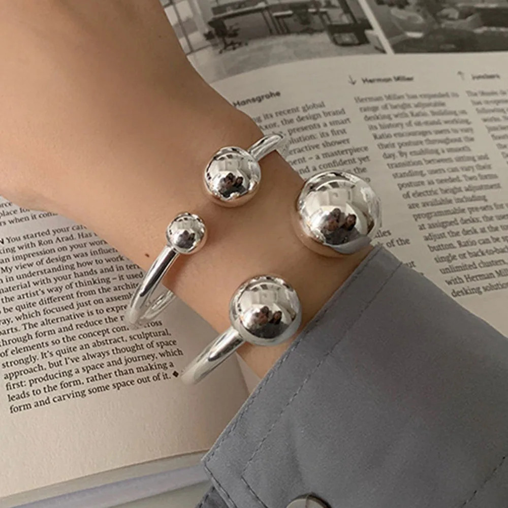 100% Solid Sterling Silver Metal Bracelet for Women Vintage Handmade Simple
