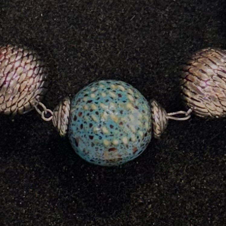 NECKLACE multicolor acrylic ceramic bead silvertone metal yarn ball beads chunky