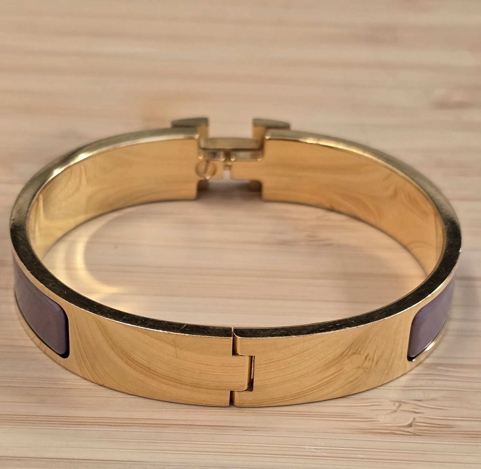 Hermes Clic H Gold-Plated Bangle Bracelet Lavender Enamel Made in France