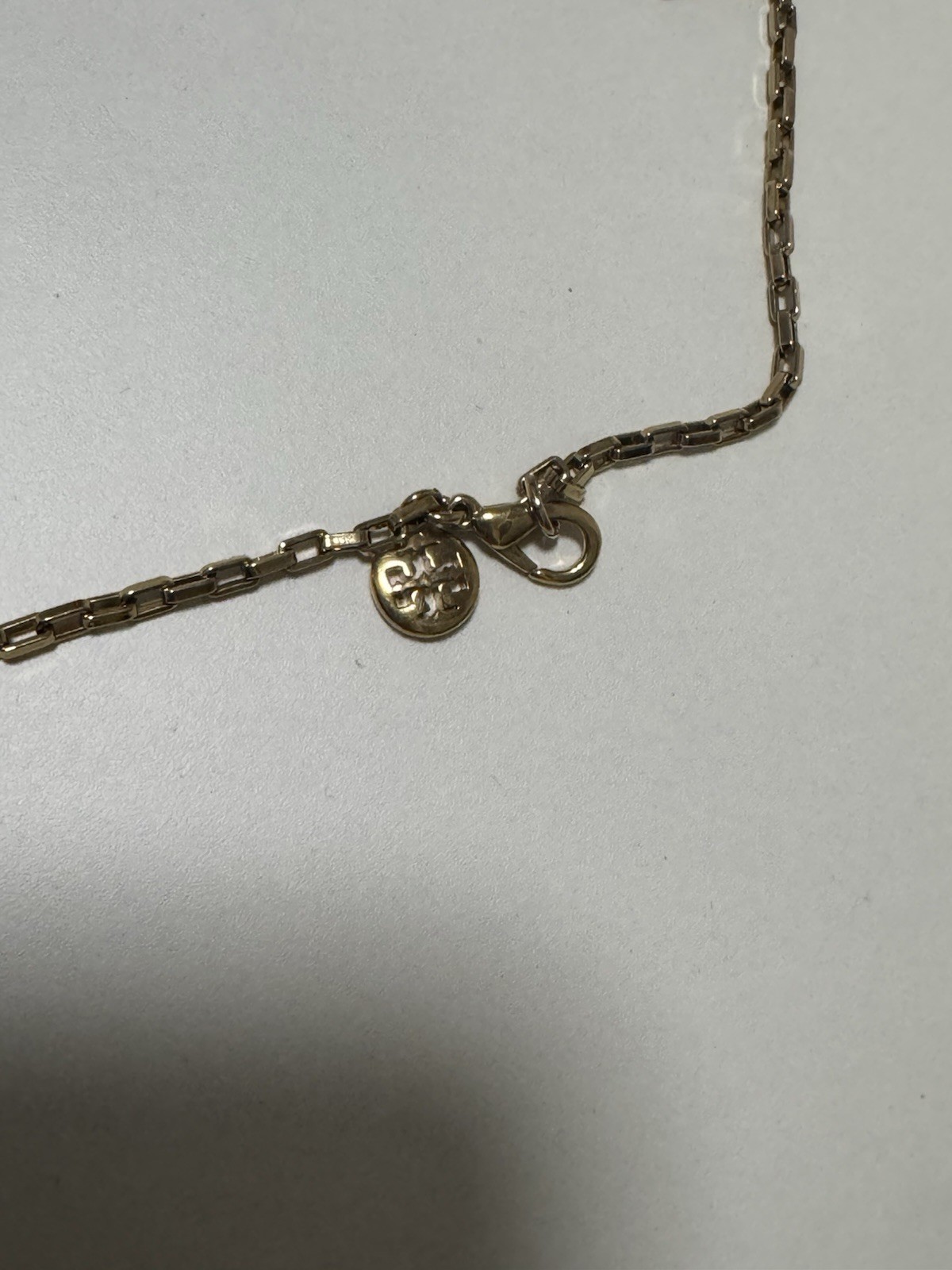 Tory Burch Logo Square Link Necklace Gold Tone Black Enamel