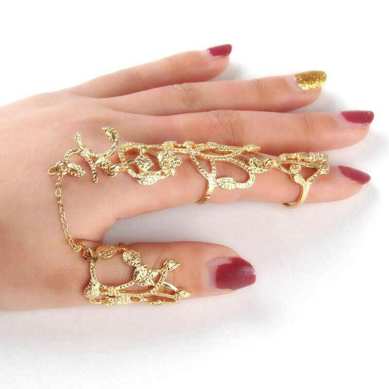 Leaf Flower Finger Ring Harness Hand Chain Party Wedding Jewellery UK