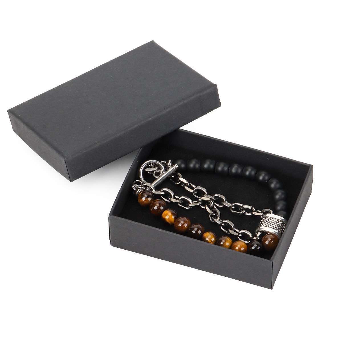 Stainless Steel Bracelets Natural Map Stone Men’s Women Beaded Tiger Eye Jewelry