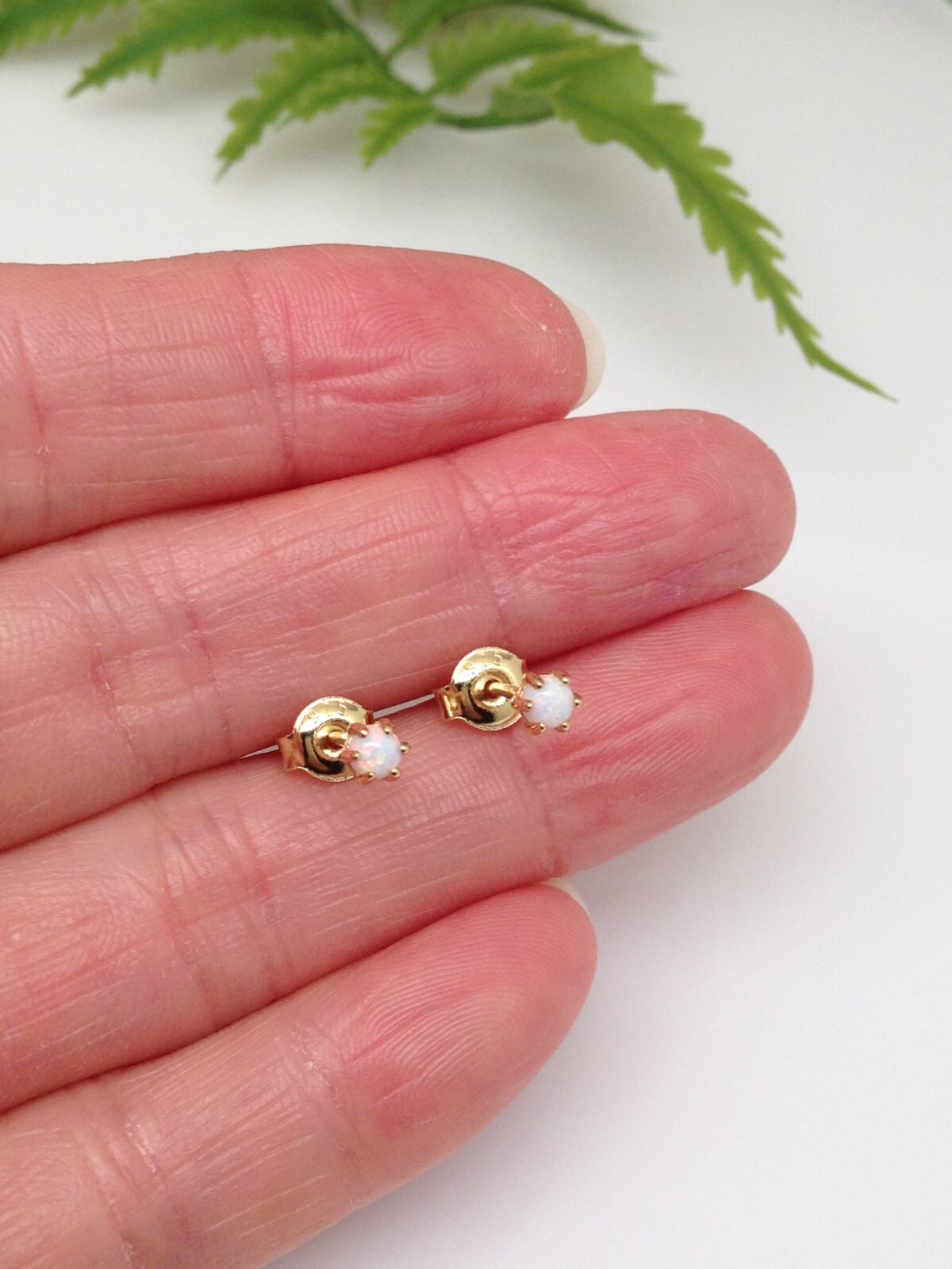 Round White Opal Stud Earrings Sterling Silver 925 Dainty Studs 2.9mm Gold