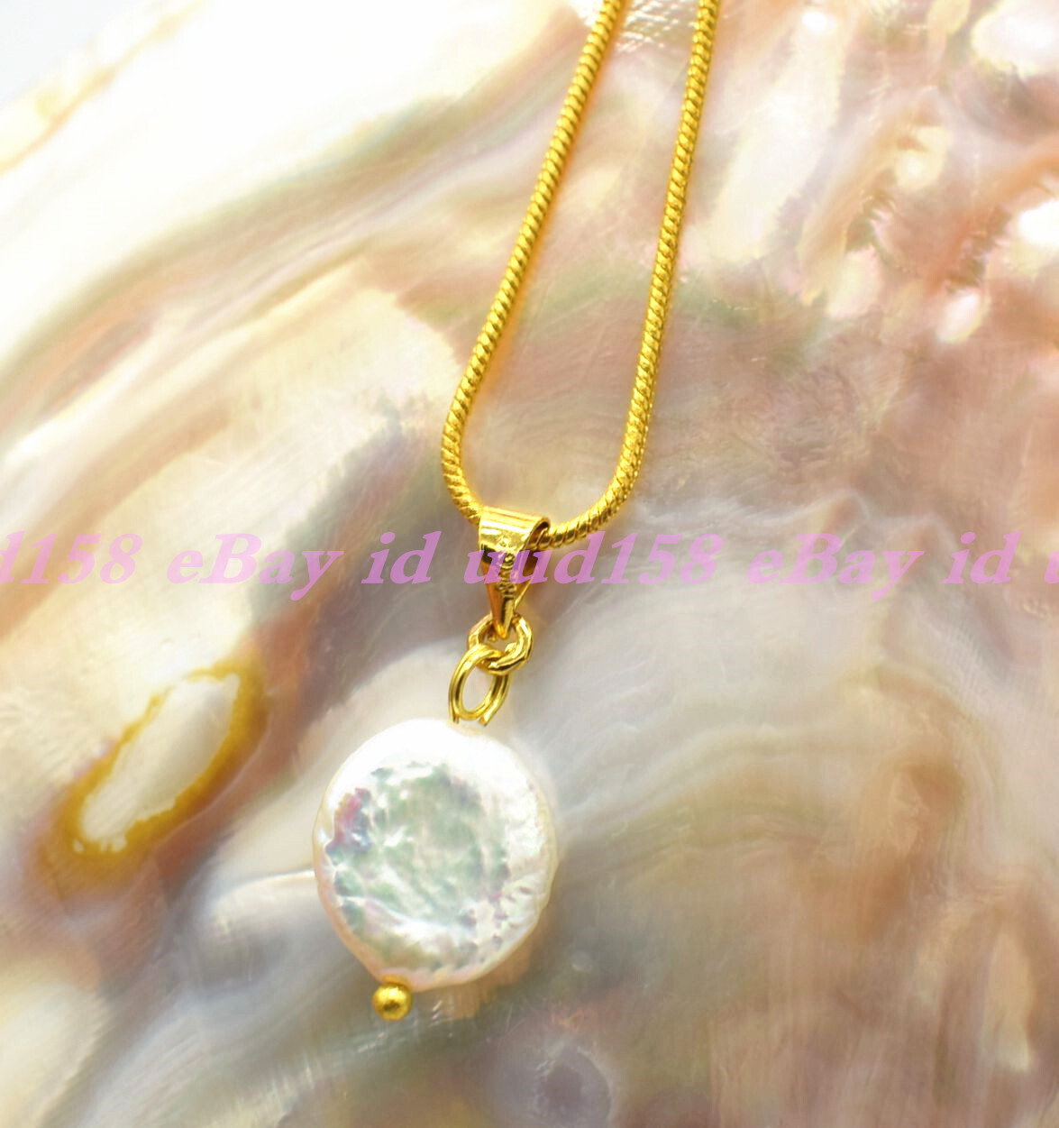 Freshwater 12-13mm Baroque Coin Pearl Pendant Necklace Jewelry Flawless Chain