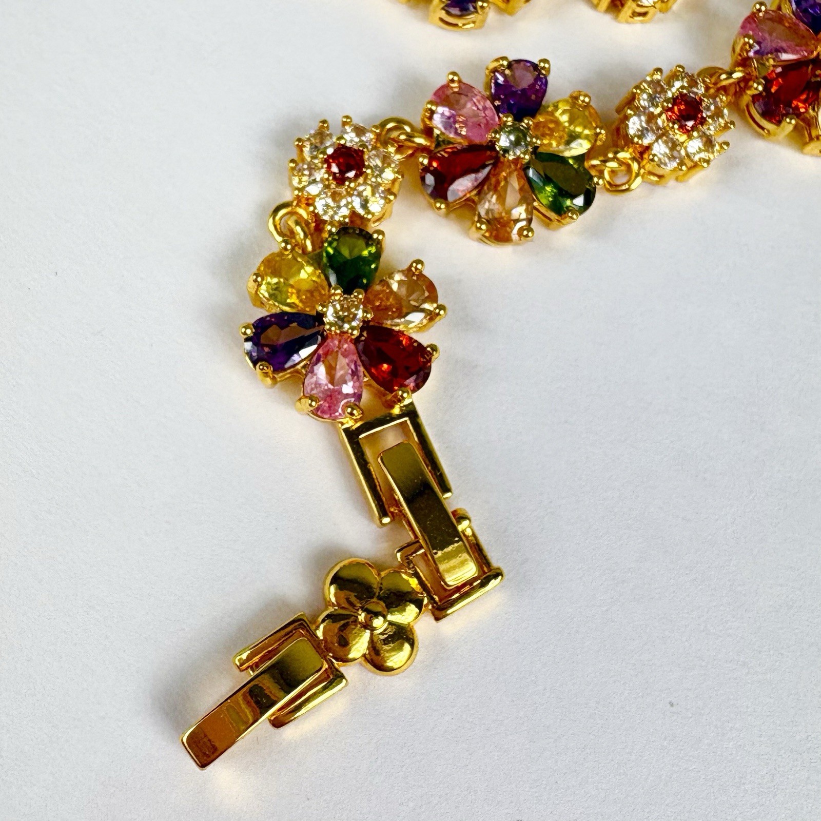 Rhinestone Flower Bracelet Pink Purple Green Yellow Pastel Colors