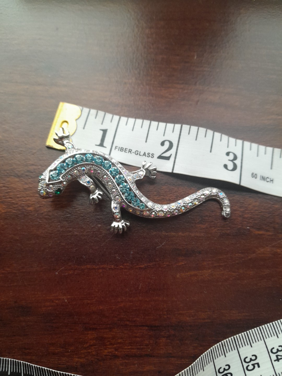 Cute Blue And Clear Rhinestones Lizard Pendant Or Brooch