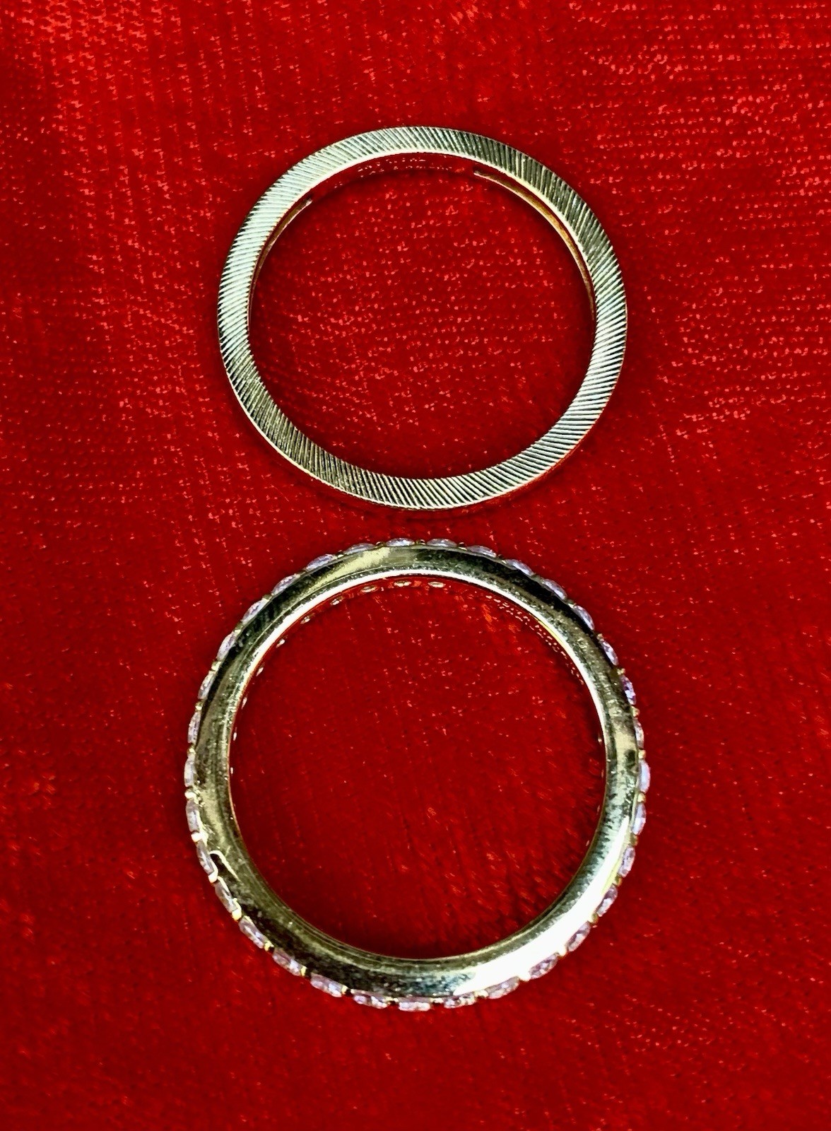 Pair Judith Ripka Gold Vermeil 925 Sterling Silver Rings Bands CZ Sz. 8.75