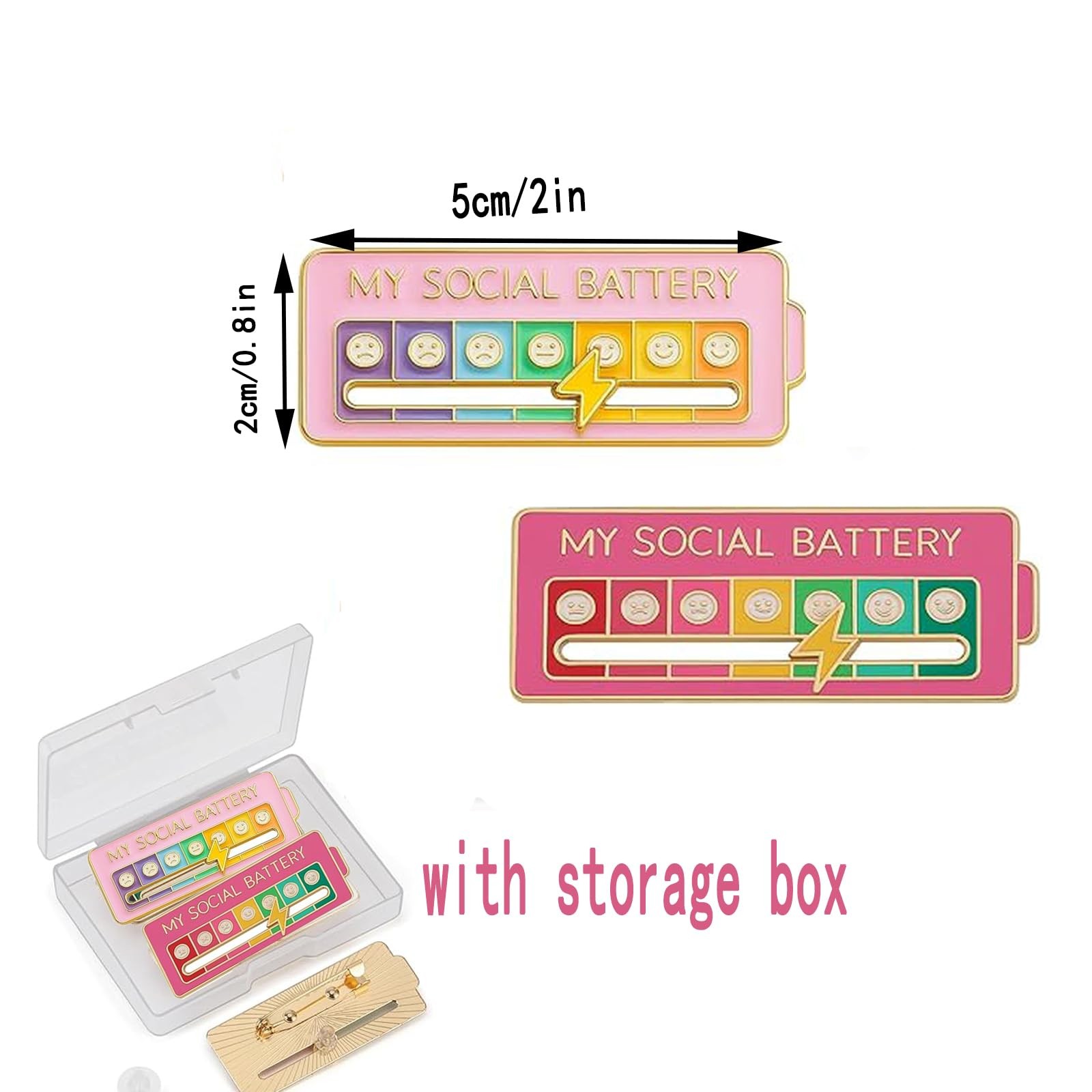 2Pcs Social Battery Slider Pin,Funny Interactive Brooch Enamel Pins for 7 Day…