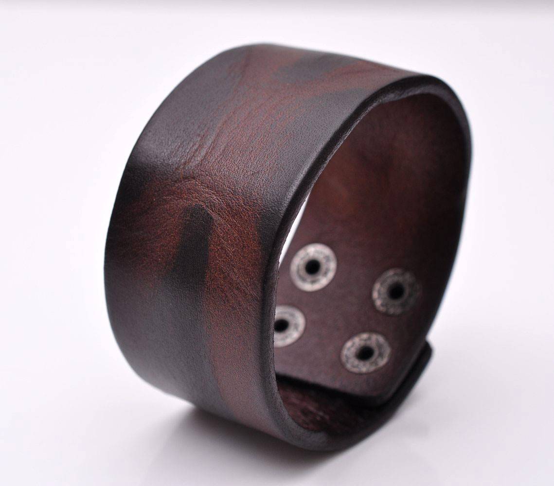 Charm Quality Western cowboy quality cowhide Leather Wristband Bracelet Brown