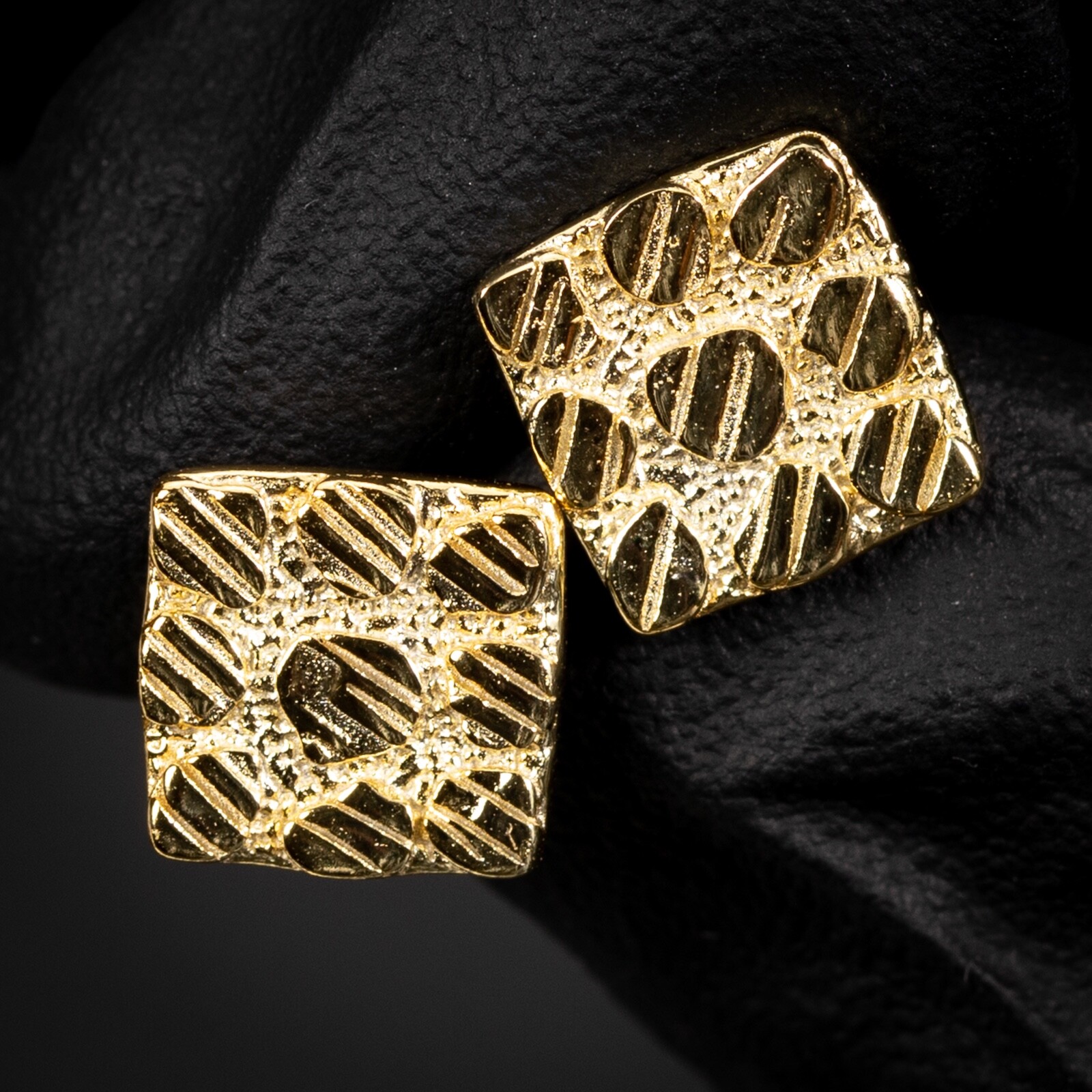 Retro Square 14K Yellow Gold Plated 925 Sterling Silver Nugget Earrings