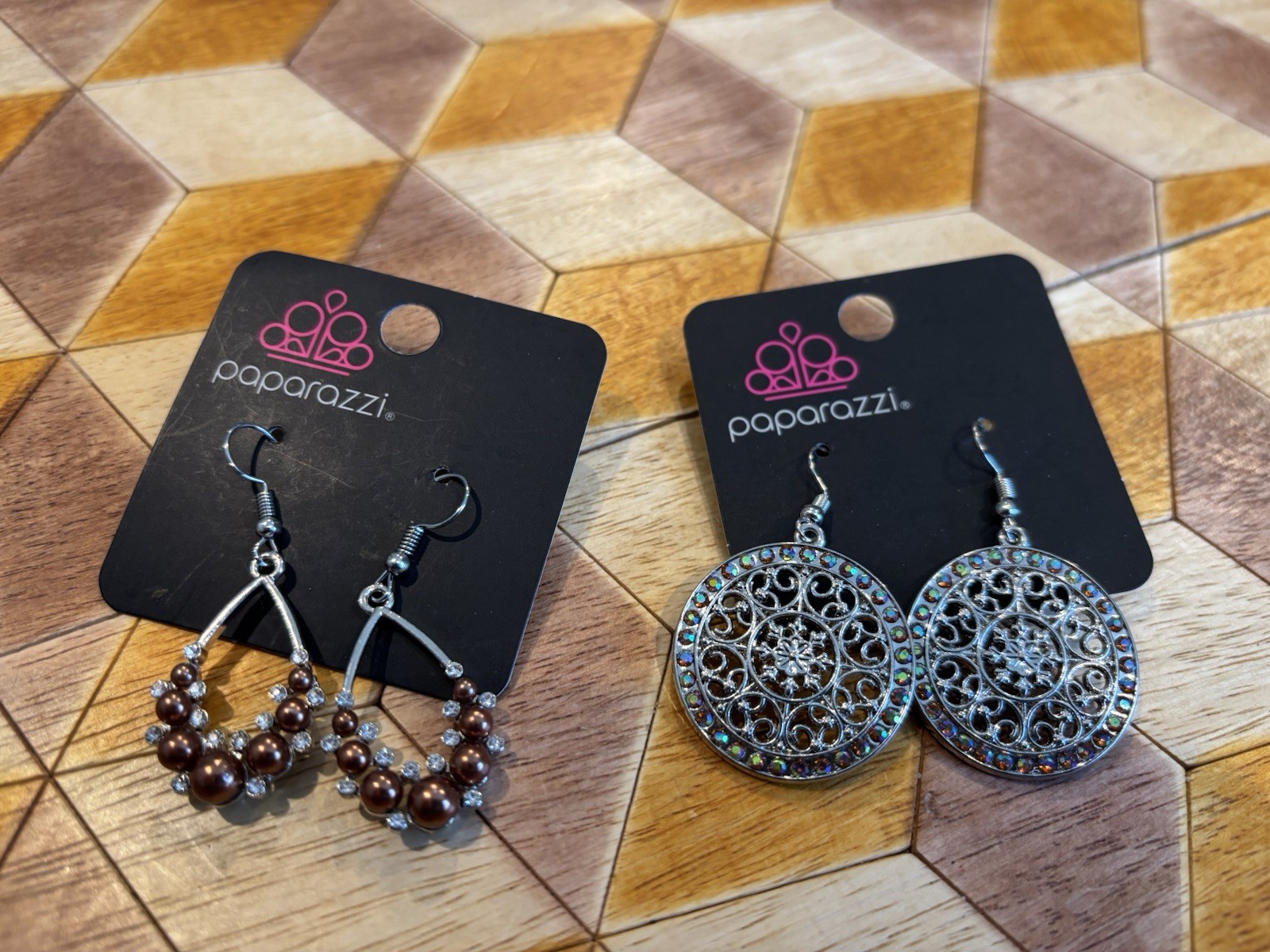 2 Pair New Paparazzi Iridescent Dangle Earrings Bollywood Ballroom & Fancy First