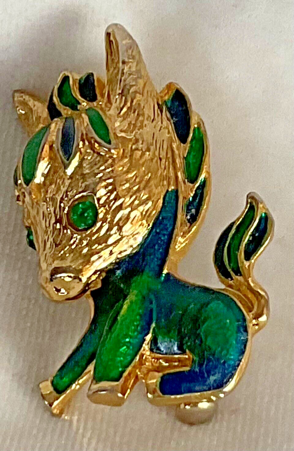 Whimsical donkey gold tone with green & blue colouring 3.5 x 2 cm