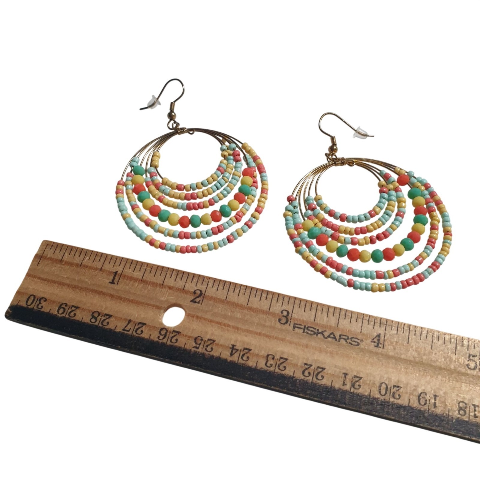 Colorful Multilayered Beaded Hoop Earrings Boho Jewelry Lightweight Beach Core