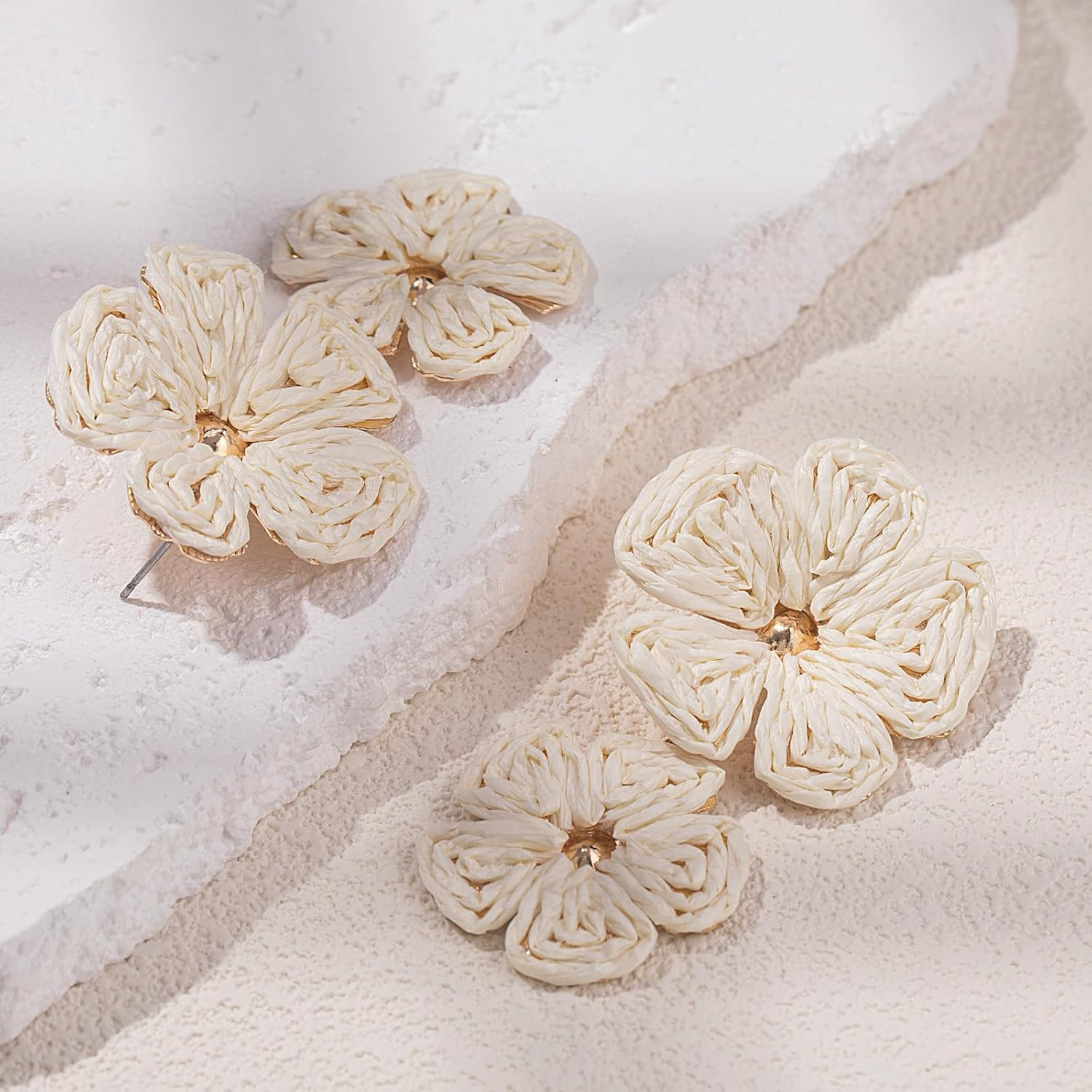 Boho Flower Earrings Statement Raffia Dangle Earrings Cute Floral Jewelry Trendy