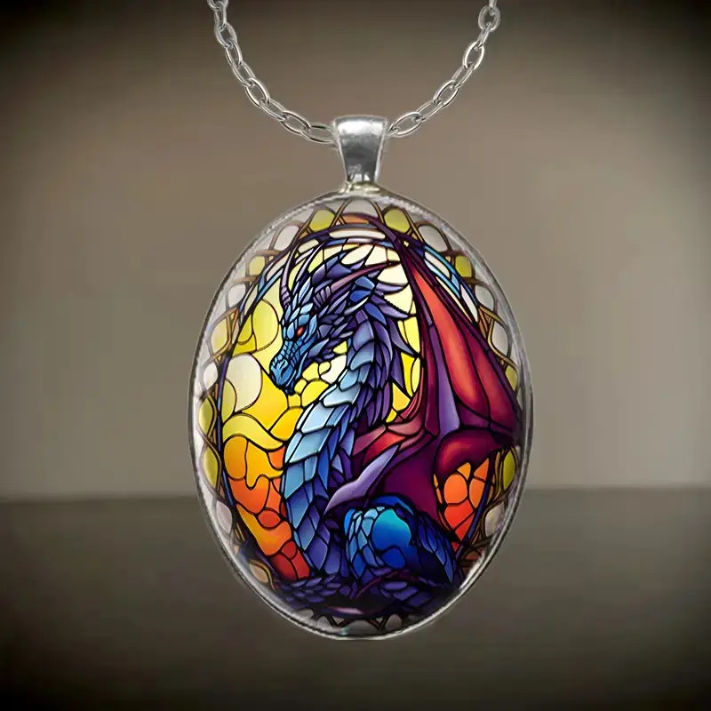 Dragon Scaled Oval Jewelry Vintage Silvery Magical Gothic Pendant Necklace