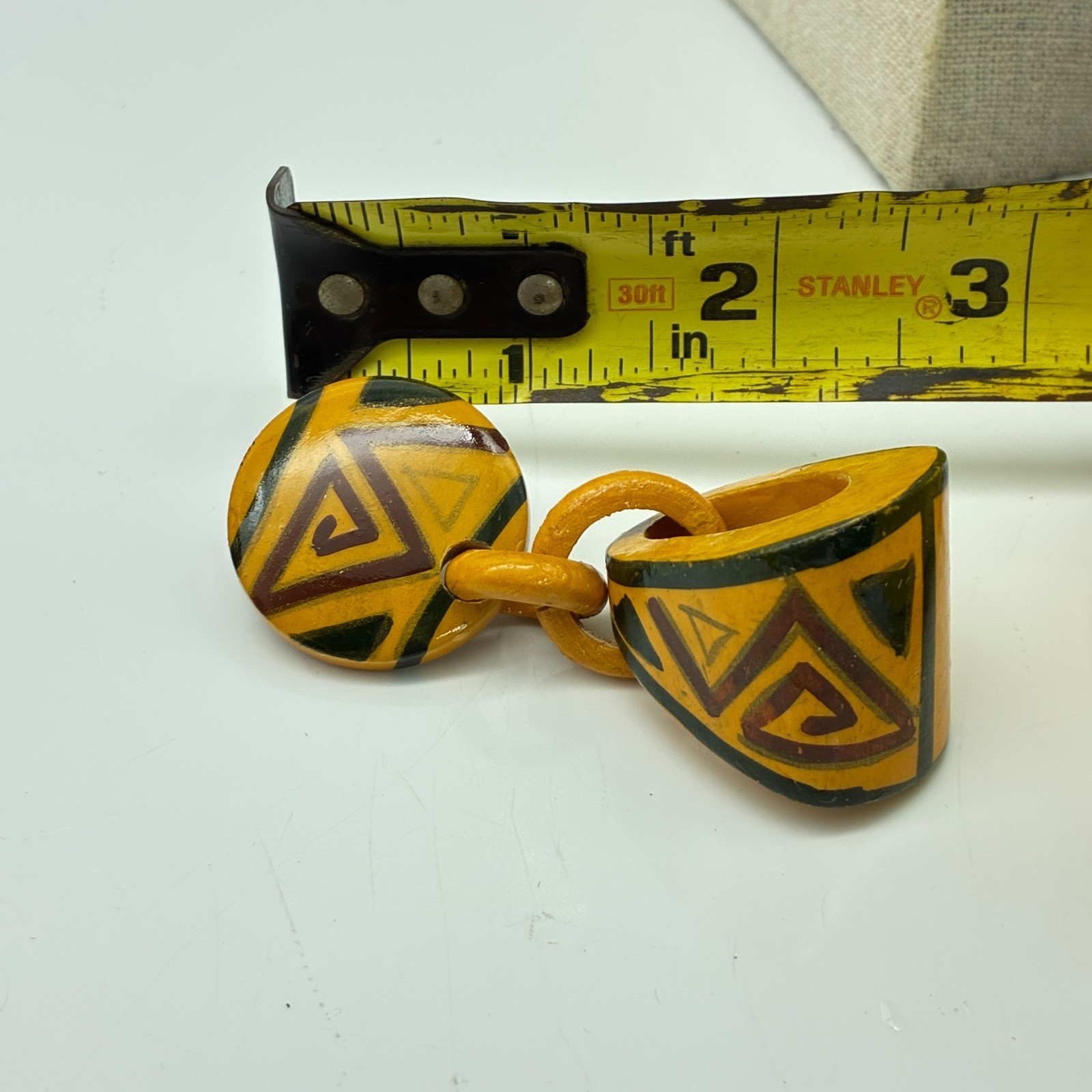 Boho Statement Dangle Earrings Lot of 2 Orange Rope Hoop and Painted Wood