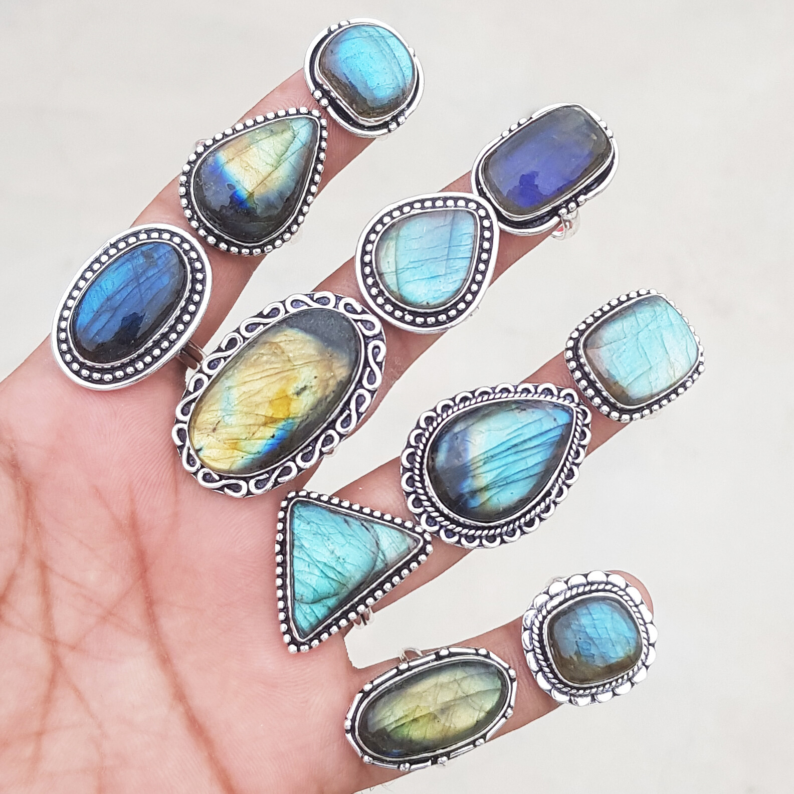 Natural Flashy Labradorite Gemstone Handmade Rings For Women Jewelry