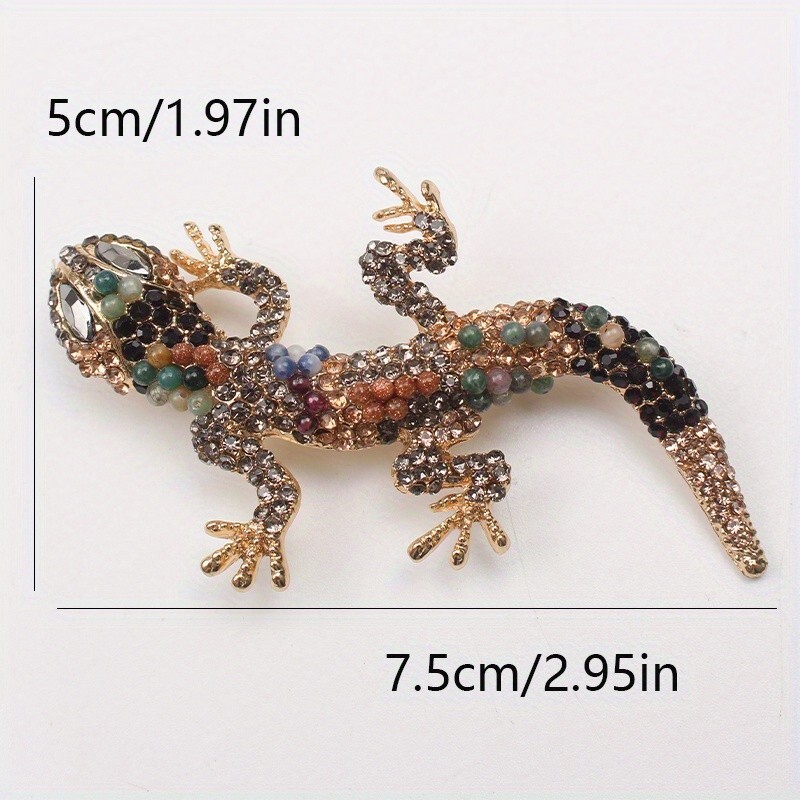 Gecko Lizard Brooch Luxury Rhinestone Animal Pin Jewelry