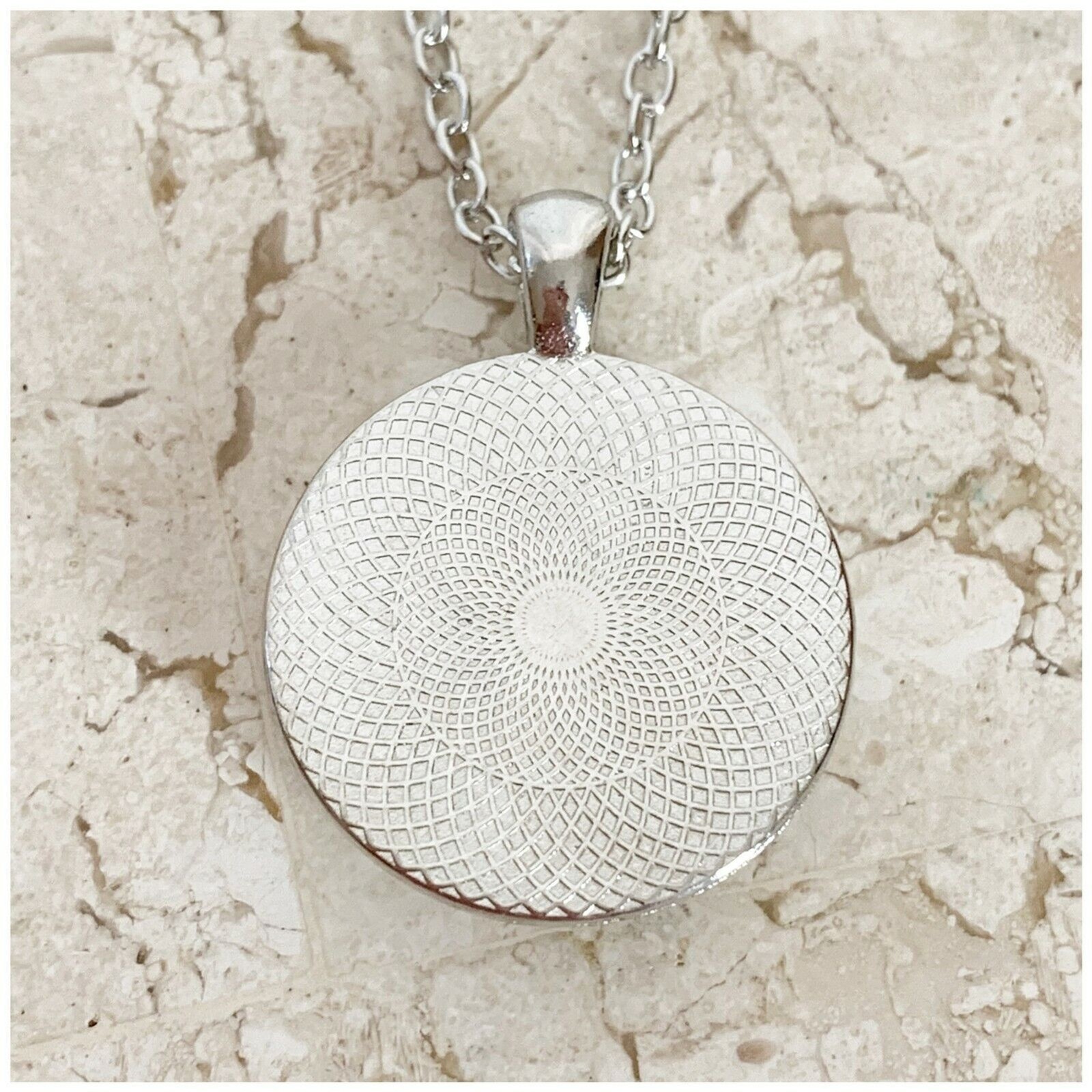 HAPPY CAMPER Necklace NEW White Round Glass Silver Chain RV Motorhome Tent